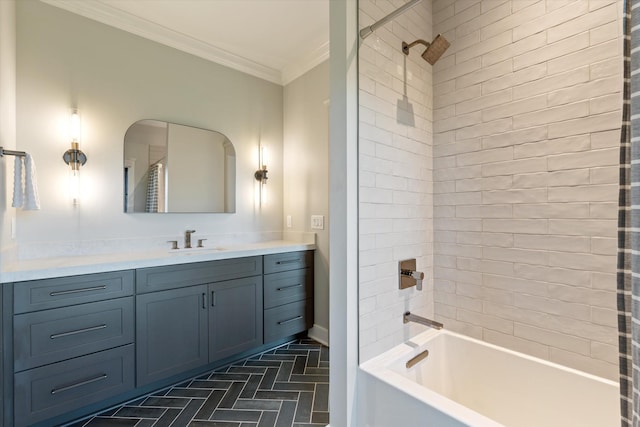 2996 S Rutland Rd, Mount Juliet, TN 37122 - bathroom featuring vanity, ornamental molding, and bathing tub / shower combination