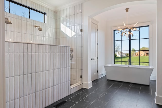 2996 S Rutland Rd, Mount Juliet, TN 37122 - full bath featuring a stall shower, plenty of natural light, a soaking tub, and ornamental molding