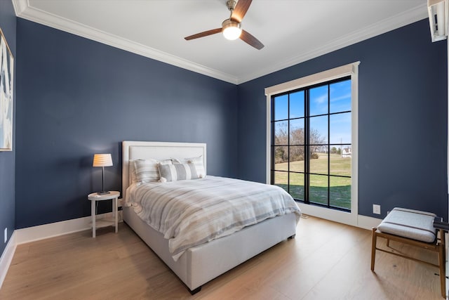 2996 S Rutland Rd, Mount Juliet, TN 37122 - bedroom with wood finished floors, ornamental molding, and a ceiling fan