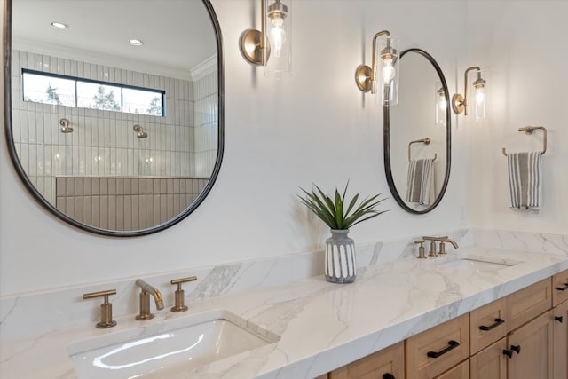 2996 S Rutland Rd, Mount Juliet, TN 37122 - full bath with double vanity, crown molding, and a walk in shower