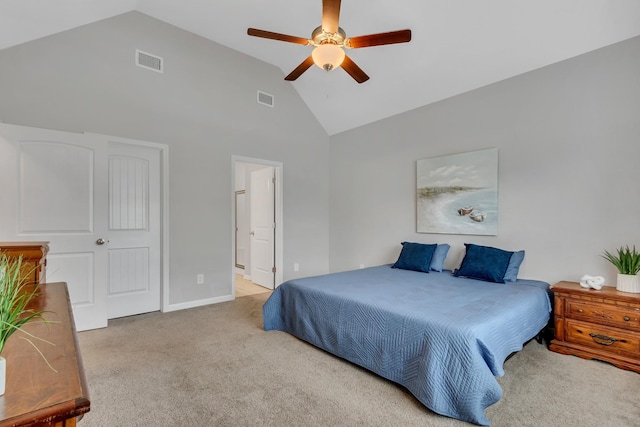 272 Thorpe Dr, Spring Hill, TN 37174 - bedroom featuring high vaulted ceiling, carpet flooring, ensuite bath, and ceiling fan