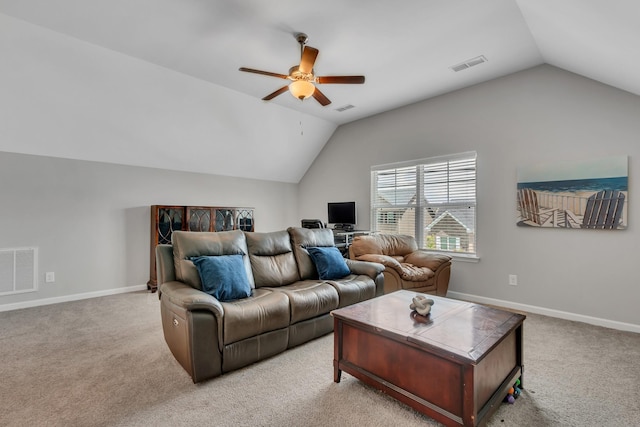 272 Thorpe Dr, Spring Hill, TN 37174 - living room with lofted ceiling, a ceiling fan, light colored carpet, and a desk
