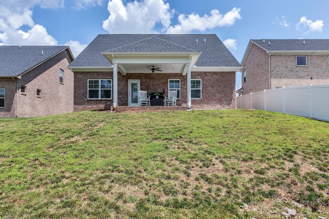 272 Thorpe Dr, Spring Hill, TN 37174 - rear view of house featuring a ceiling fan, brick siding, a patio area, and a shingled roof