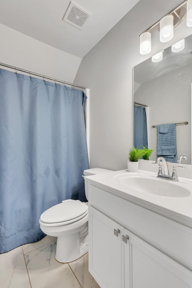 272 Thorpe Dr, Spring Hill, TN 37174 - full bathroom featuring vanity, marble look tiles, and a shower with curtain
