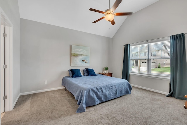 272 Thorpe Dr, Spring Hill, TN 37174 - bedroom featuring carpet, high vaulted ceiling, and ceiling fan