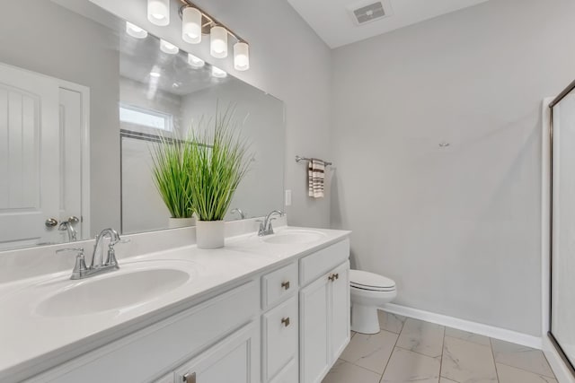 272 Thorpe Dr, Spring Hill, TN 37174 - full bath featuring marble finish floors, double vanity, and a shower with shower door