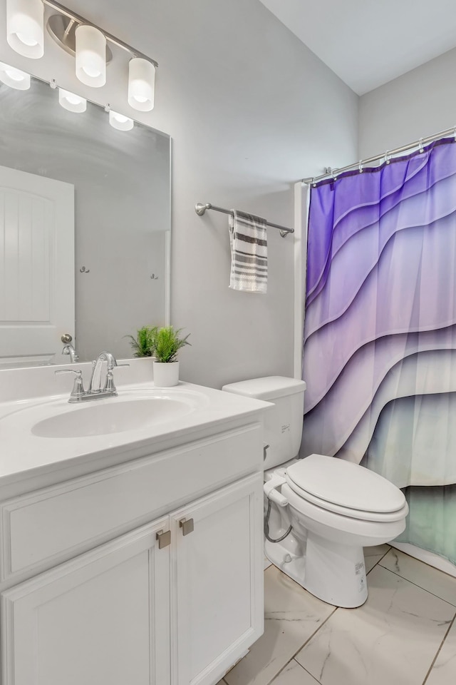 272 Thorpe Dr, Spring Hill, TN 37174 - full bathroom featuring vanity, marble look tiles, and a shower with curtain