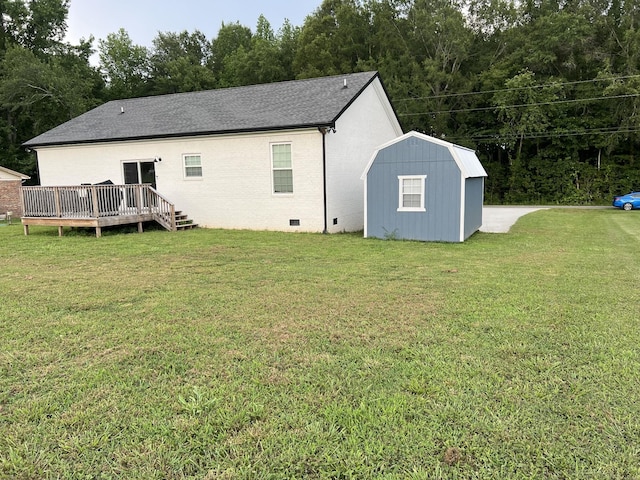 484 Royal Dr, Rock Island, TN 38581 - back of house with a yard, a deck, a storage unit, crawl space, and brick siding
