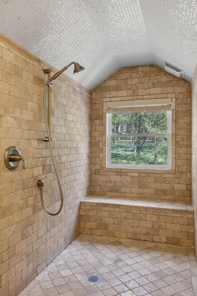 2000 Otter Creek Rd, Nashville, TN 37215 - full bathroom with lofted ceiling and a tile shower