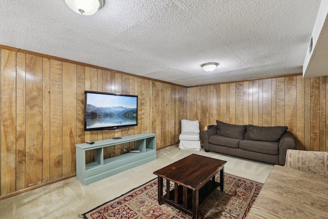 2604 Forest View Dr, Antioch, TN 37013 - living room with wood walls, a textured ceiling, and carpet