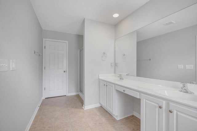 446 Lazy Creek Ln, Nashville, TN 37211 - full bathroom featuring double vanity, tile patterned flooring, and a shower stall