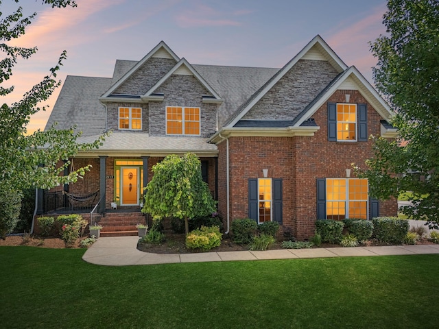 2819 Silver Springs Ct, Murfreesboro, TN 37128 - craftsman inspired home with a lawn, stone siding, and brick siding