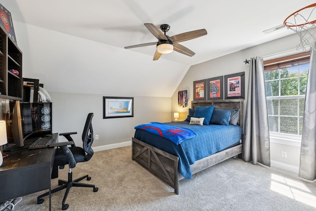 2819 Silver Springs Ct, Murfreesboro, TN 37128 - carpeted bedroom featuring lofted ceiling, a desk, and a ceiling fan