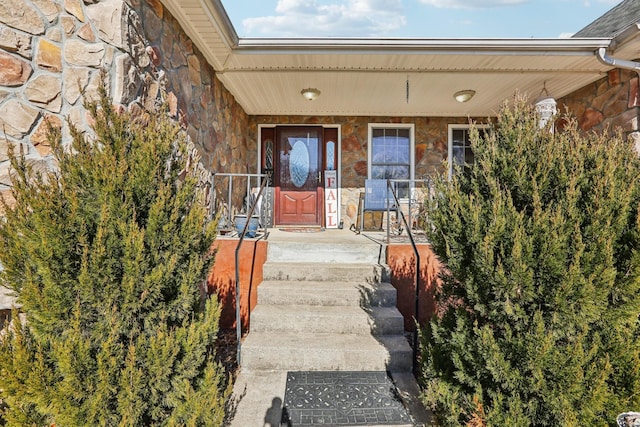 311 Downs Rd, Cumberland City, TN 37050 - property entrance with stone siding and a porch