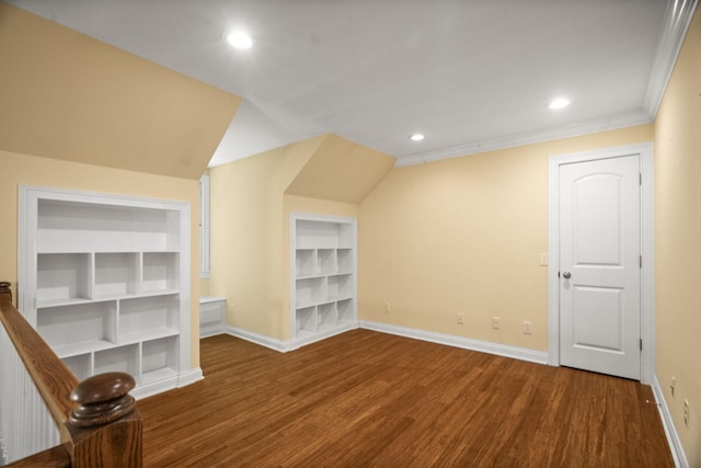 612 Fairway Trl, Springfield, TN 37172 - additional living space featuring built in shelves, wood finished floors, recessed lighting, and vaulted ceiling