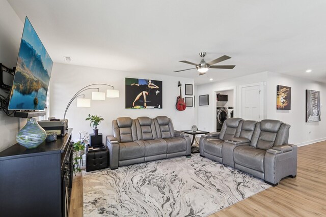 2617 Thornton Grove Blvd, Nashville, TN 37207 - living room with a ceiling fan, wood finished floors, recessed lighting, and washer / dryer