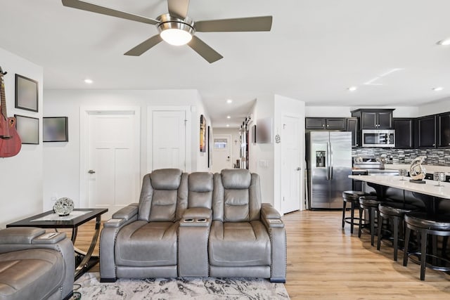 2617 Thornton Grove Blvd, Nashville, TN 37207 - living area featuring light wood-style floors, a ceiling fan, and recessed lighting