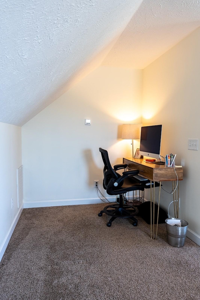 1452 Precept Dr, Murfreesboro, TN 37129 - carpeted home office with lofted ceiling and a textured ceiling