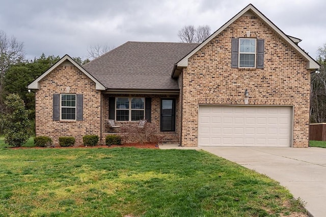 1452 Precept Dr, Murfreesboro, TN 37129 - view of front of home with brick siding, driveway, a front yard, and a shingled roof