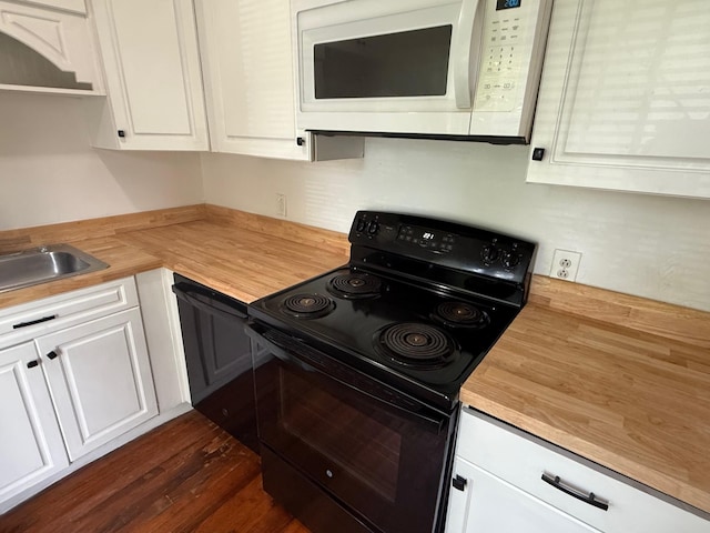 418 W 3rd St, Columbia, TN 38401 - kitchen with black appliances, butcher block counters, and white cabinetry