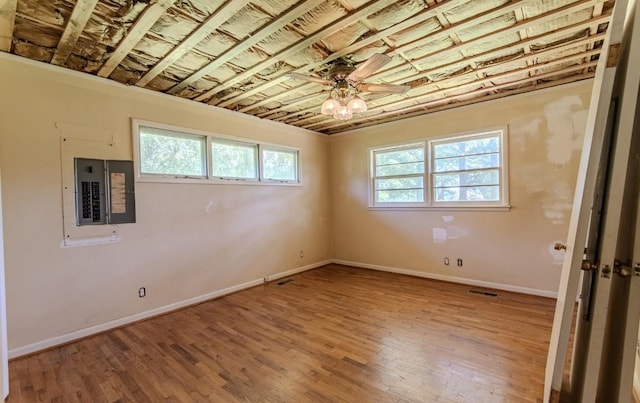 867 Lexington Hwy, Loretto, TN 38469 - unfurnished room with wood finished floors, electric panel, and ceiling fan