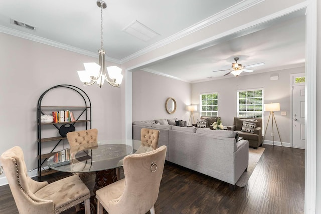 4316 Summercrest Blvd Unit 104, Antioch, TN 37013 - dining room featuring a chandelier, dark wood-style flooring, crown molding, and ceiling fan
