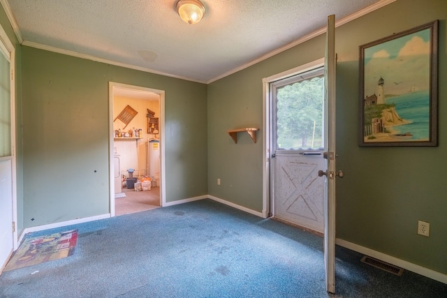 399 Indian Creek Rd, Hohenwald, TN 38462 - entryway featuring carpet, a textured ceiling, and ornamental molding