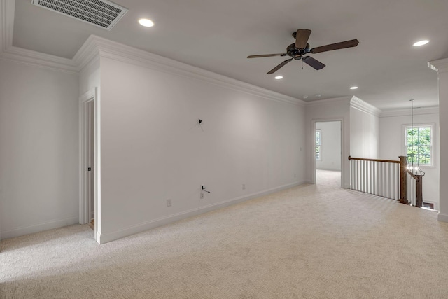 1353 Eliot Rd, Franklin, TN 37064 - unfurnished room featuring light carpet, a ceiling fan, recessed lighting, and crown molding