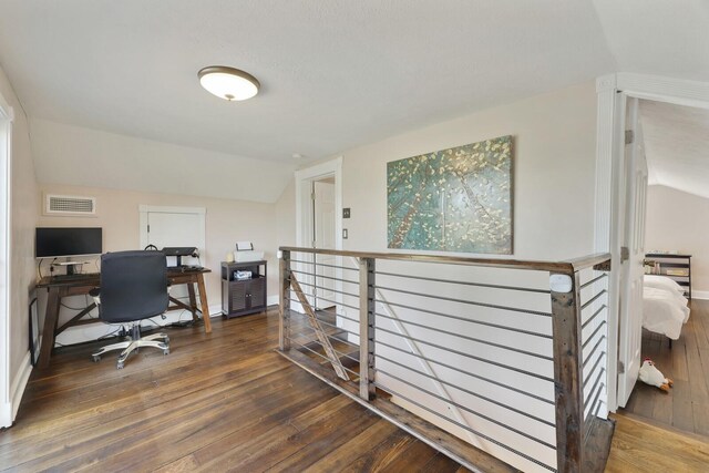 3717 Atkins Rd, Cedar Hill, TN 37032 - home office with lofted ceiling and hardwood / wood-style flooring
