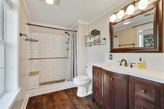 3717 Atkins Rd, Cedar Hill, TN 37032 - full bathroom featuring vanity, wood finished floors, crown molding, and tiled shower