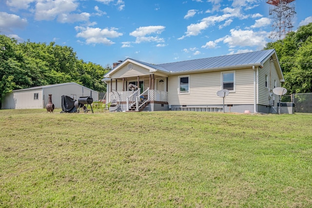 6857 Pulltight Hill Rd, College Grove, TN 37046 - view of front facade featuring covered porch, crawl space, a front yard, and a metal roof