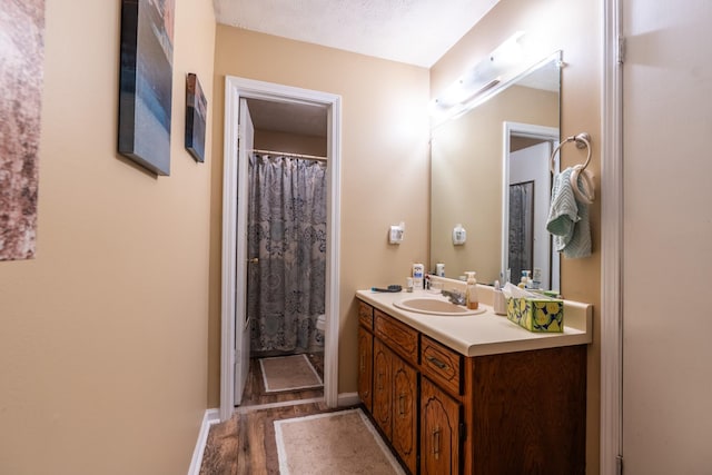 3090 Algee Ln, Milan, TN 38358 - bathroom featuring vanity, wood finished floors, and curtained shower