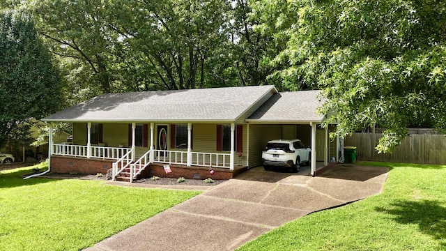 3090 Algee Ln, Milan, TN 38358 - ranch-style house with a porch, driveway, a carport, roof with shingles, and crawl space