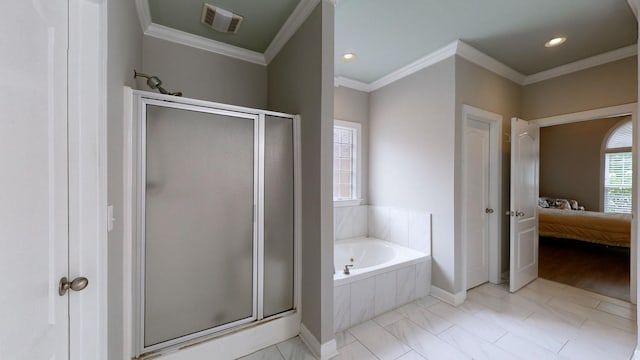 5142 Reagan Dr, Murfreesboro, TN 37129 - full bath with a shower stall, a garden tub, ensuite bathroom, crown molding, and recessed lighting