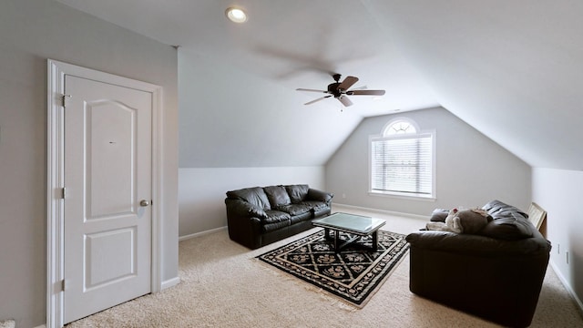 5142 Reagan Dr, Murfreesboro, TN 37129 - living area featuring carpet, lofted ceiling, and a ceiling fan