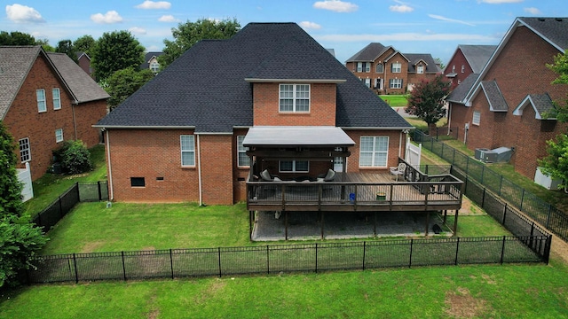 5142 Reagan Dr, Murfreesboro, TN 37129 - back of property with brick siding, a deck, a residential view, and a fenced backyard