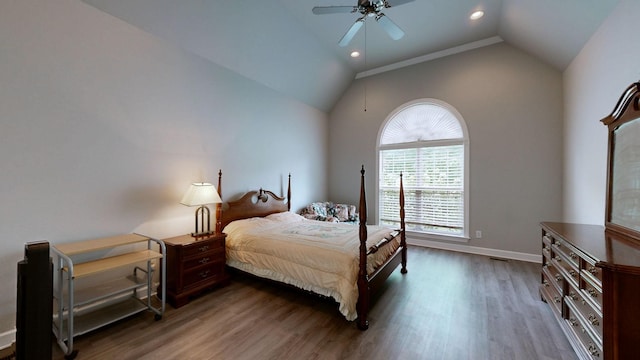 5142 Reagan Dr, Murfreesboro, TN 37129 - bedroom with vaulted ceiling, wood finished floors, recessed lighting, and a ceiling fan