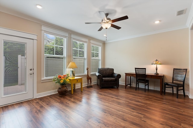 2129 Halfmoon Way, Murfreesboro, TN 37130 - sitting room with a ceiling fan, wood finished floors, crown molding, and recessed lighting