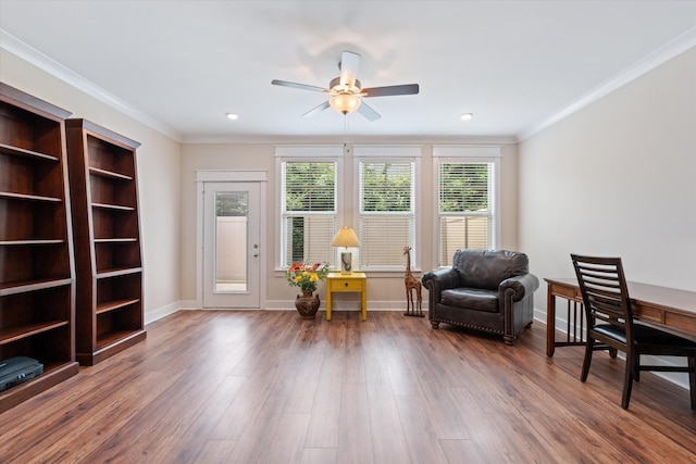2129 Halfmoon Way, Murfreesboro, TN 37130 - office space with a ceiling fan, plenty of natural light, wood finished floors, crown molding, and recessed lighting