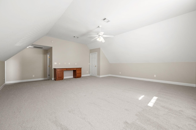 5241 Ticonderoga Ave, Murfreesboro, TN 37129 - additional living space featuring vaulted ceiling, light carpet, a ceiling fan, and an office area