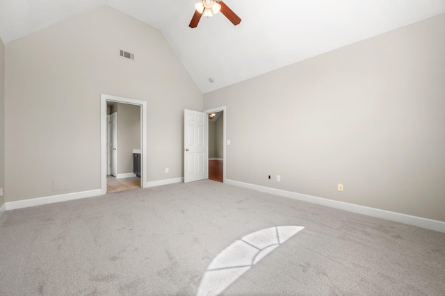 5241 Ticonderoga Ave, Murfreesboro, TN 37129 - unfurnished bedroom featuring high vaulted ceiling, light carpet, and a ceiling fan