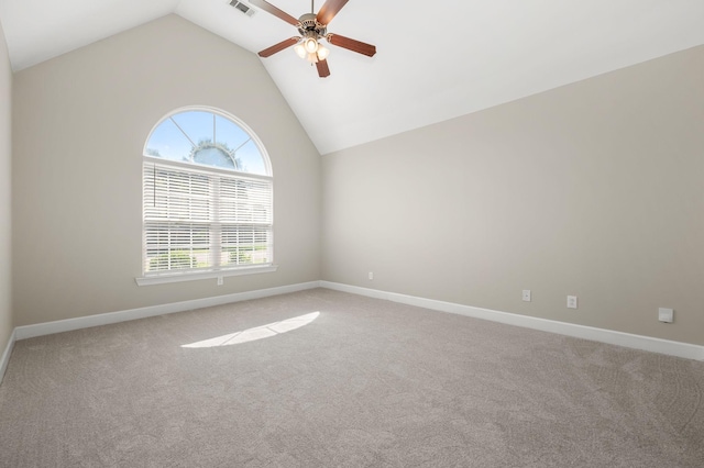 5241 Ticonderoga Ave, Murfreesboro, TN 37129 - empty room with plenty of natural light, a ceiling fan, lofted ceiling, and light colored carpet