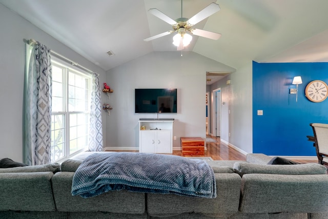 1944 Fieldstone Dr, Columbia, TN 38401 - living room with wood finished floors, lofted ceiling, and ceiling fan