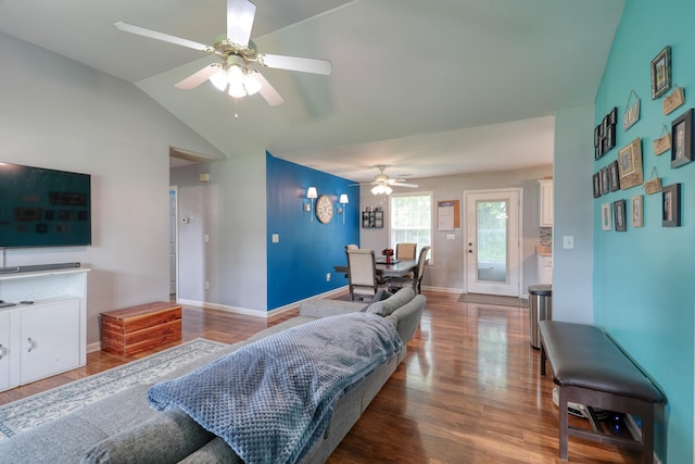 1944 Fieldstone Dr, Columbia, TN 38401 - living area featuring ceiling fan, wood finished floors, and lofted ceiling