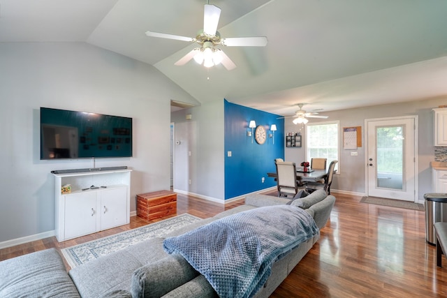 1944 Fieldstone Dr, Columbia, TN 38401 - living room with ceiling fan, vaulted ceiling, and wood finished floors