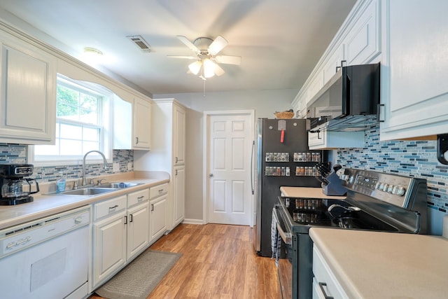 1944 Fieldstone Dr, Columbia, TN 38401 - kitchen featuring stainless steel electric stove, dishwasher, ceiling fan, and white cabinetry