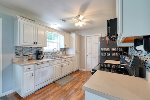 1944 Fieldstone Dr, Columbia, TN 38401 - kitchen featuring dishwasher, stainless steel electric stove, freestanding refrigerator, ceiling fan, and decorative backsplash