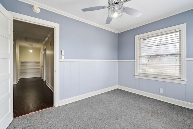 805 N Chancery St, Mcminnville, TN 37110 - unfurnished room featuring a smoke detector, crown molding, ceiling fan, carpet floors, and wood finished floors