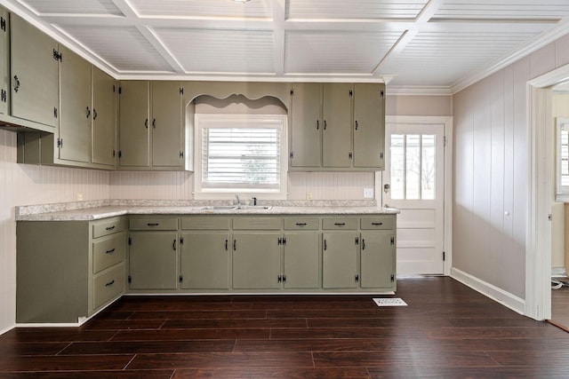 805 N Chancery St, Mcminnville, TN 37110 - kitchen featuring dark wood finished floors, healthy amount of natural light, light countertops, and crown molding