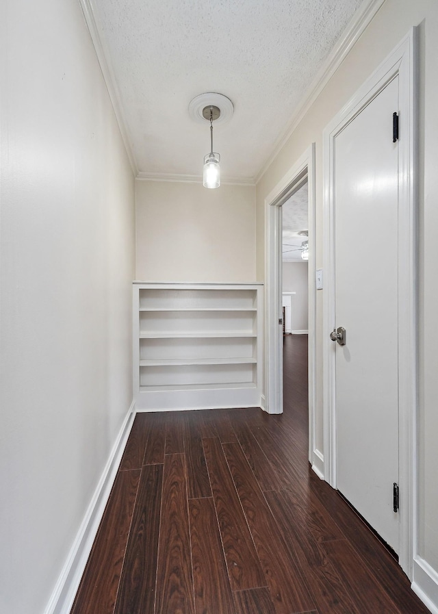 805 N Chancery St, Mcminnville, TN 37110 - hallway with a textured ceiling, wood finished floors, crown molding, and built in features